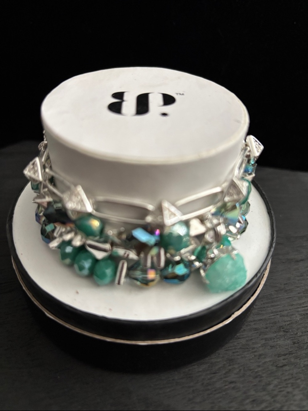 Bomb Party Silver-Tone Multi-Strand Bracelet with Green Beads